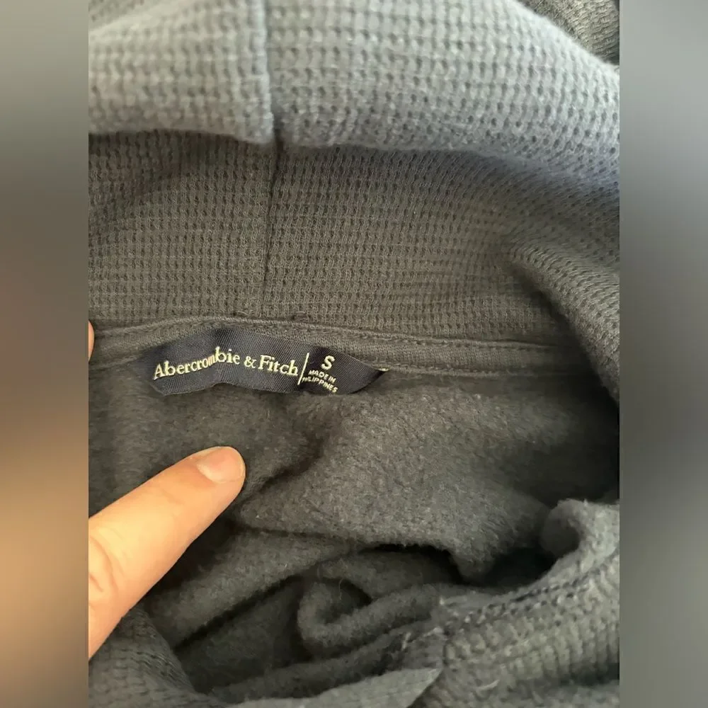 Abercrombie & Fitch Hoodie Sweatshirt Striped Sleeves Size S Navy